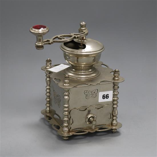 A continental plated metal coffee grinder 14cm wide x 14cm deep x 25cm high